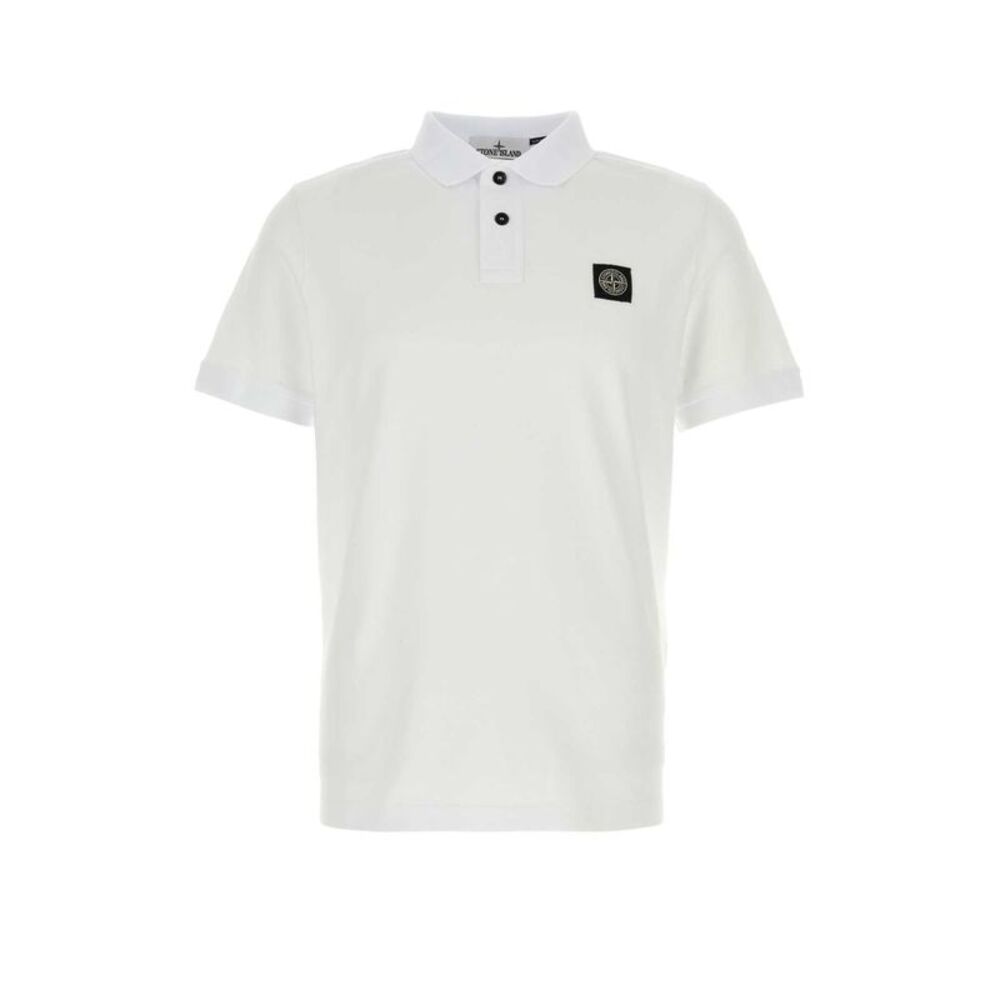 Stone Island Men White Stretch Piquet Polo Shirt